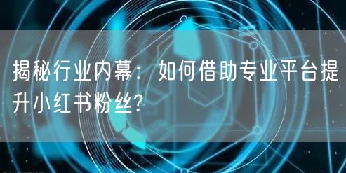 揭秘行业内幕：如何借助专业平台提升小红书粉丝?