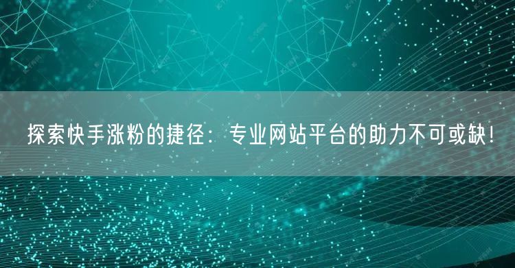 探索快手涨粉的捷径：专业网站平台的助力不可或缺！