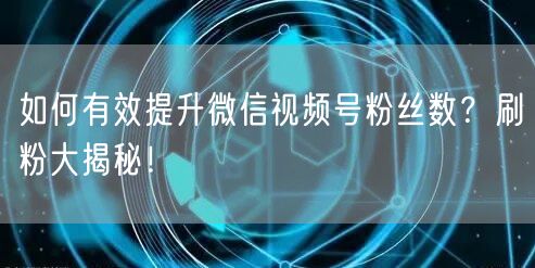 如何有效提升微信视频号粉丝数?刷粉大揭秘!