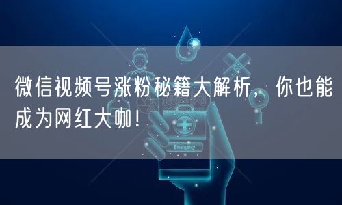 微信视频号涨粉秘籍大解析，你也能成为网红大咖！